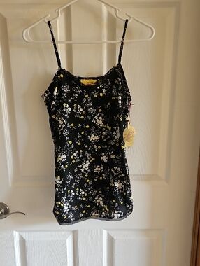 Vera Wang Black Floral Lace-Trim Spaghetti Strap Cami